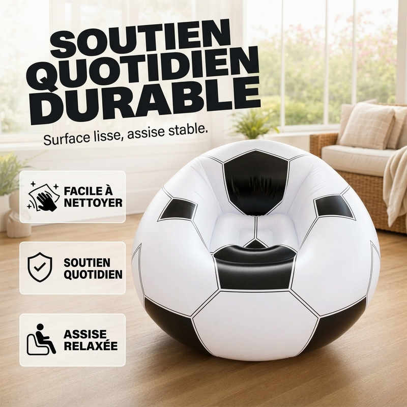 ⏳🔥 OFFRE LIMITÉE : -50 % ! ⏰⚽ Canapé gonflable en PVC en forme de ballon de football 🛋️ – Design ludique sur le thème du football, transat durable et portable idéal pour la salle de jeux, les fêtes, la chambre à coucher et les soirs de match ✨
