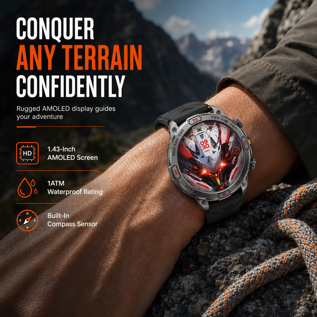 ⏳Offre limitée -50%⏰ Montre connectée robuste avec appels Bluetooth et suivi santé⌚⛰️