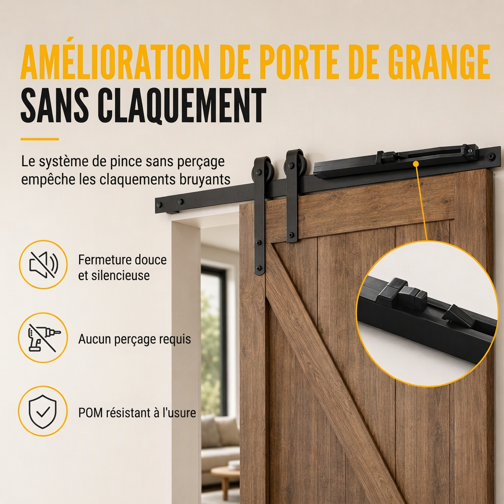 📢📢50% DE RÉDUCTION !! ⏰Mécanisme de fermeture en douceur pour porte coulissanne – Sans perçage, Fermeture silencieuse, Durable ✨