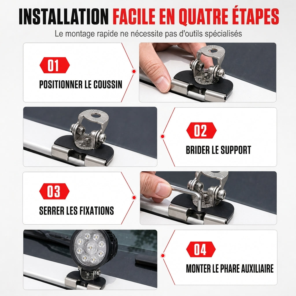 📢📢 -50 % !! ⏰ 1 paire de fixations pour barre LED de capot de moteur de voiture, supports de serrage pour modification de projecteurs de travail