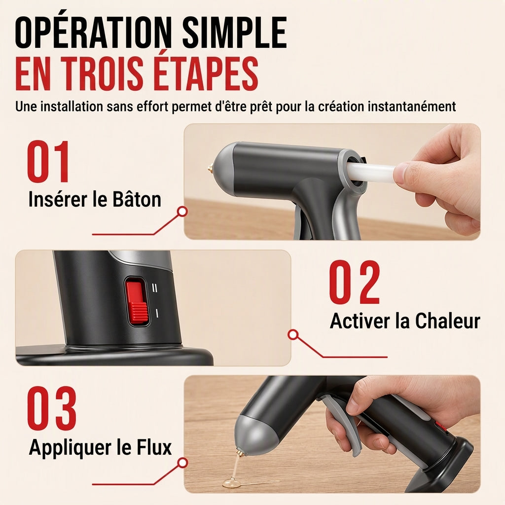 📢📢 -50% !! ⏰ Pistolet à colle chaude sans fil, avec batterie rechargeable 2000mAh et buse en cuivre, incluant 10 bâtons de colle pour travaux manuels DIY et usage domestique
