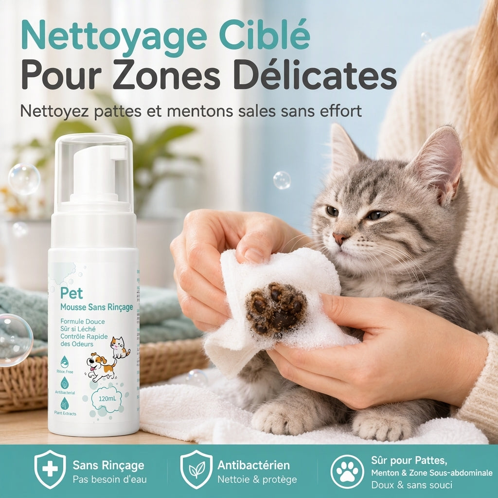Mousse nettoyante sans rinçage pour chats et chiens
