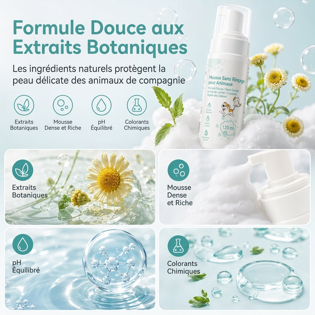 Mousse nettoyante sans rinçage pour chats et chiens