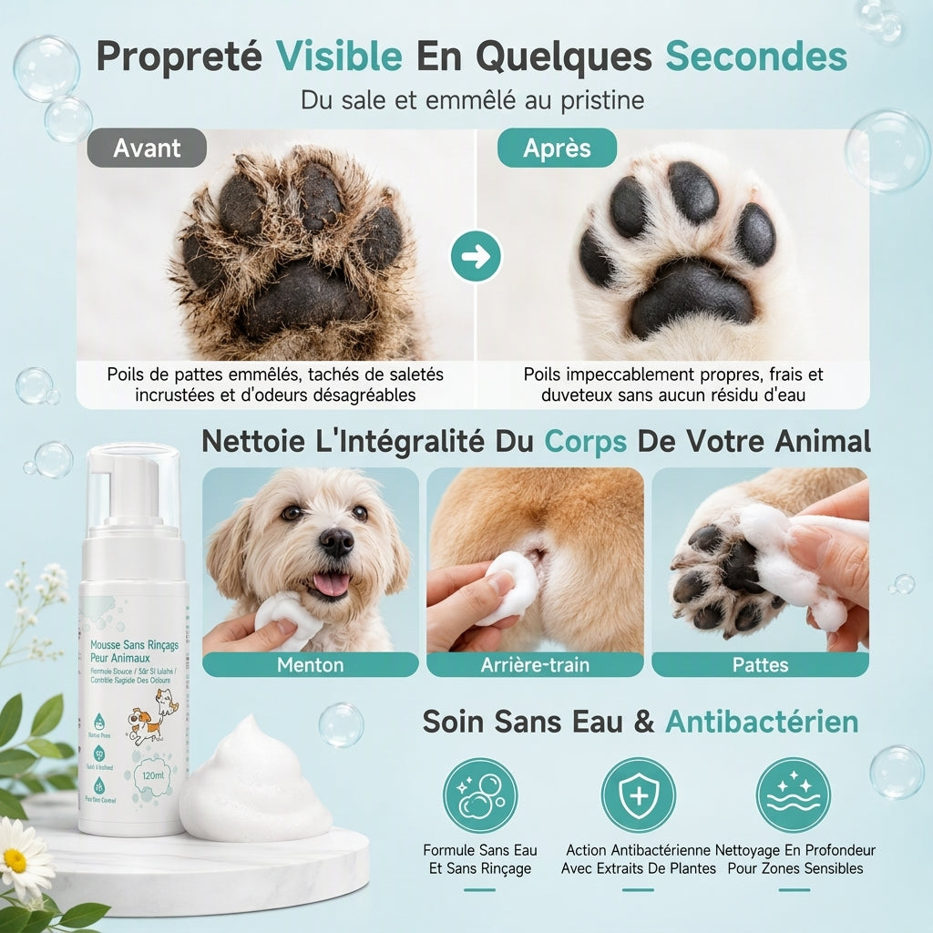 Mousse nettoyante sans rinçage pour chats et chiens