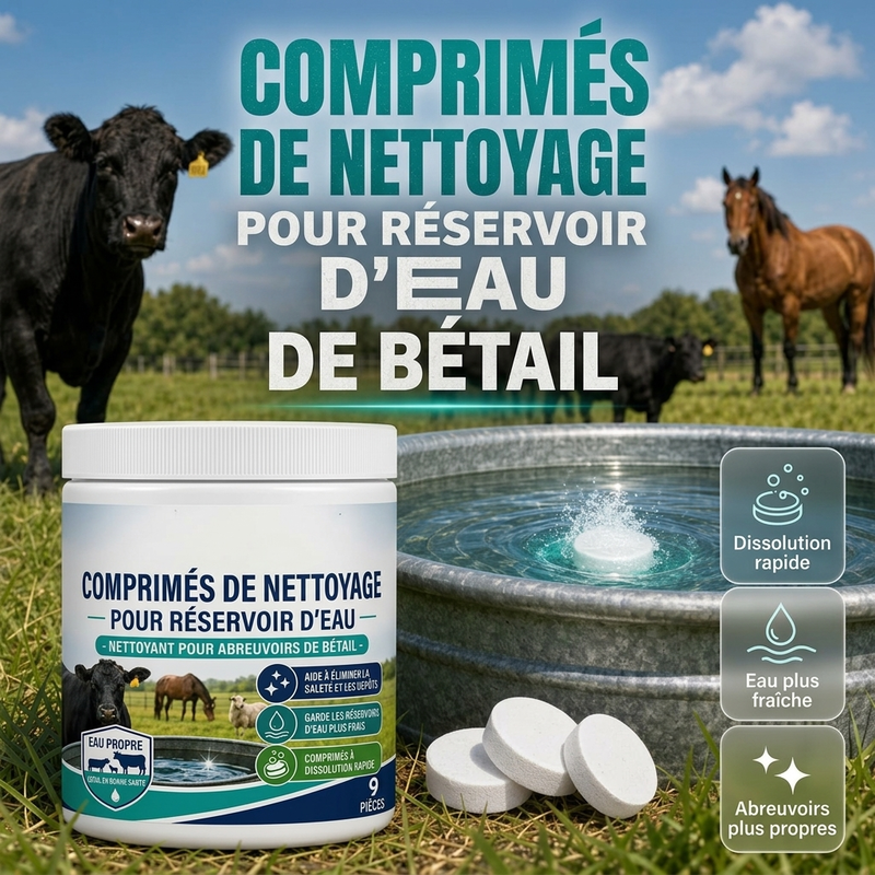 Comprimés de nettoyage pour réservoirs d'eau d'élevage à dissolution rapide