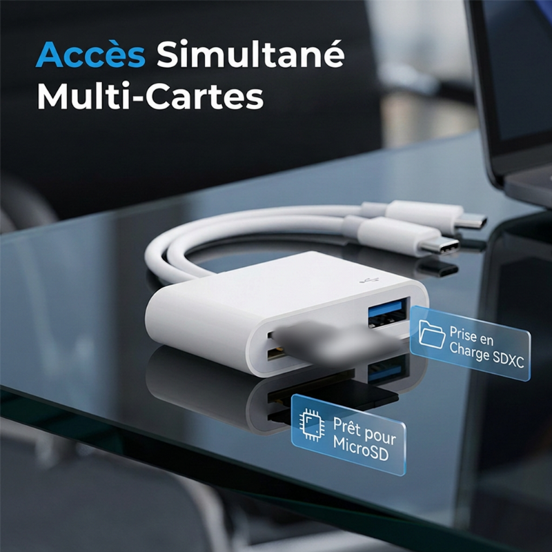 Lecteur de cartes mémoire multi-port 5-en-1