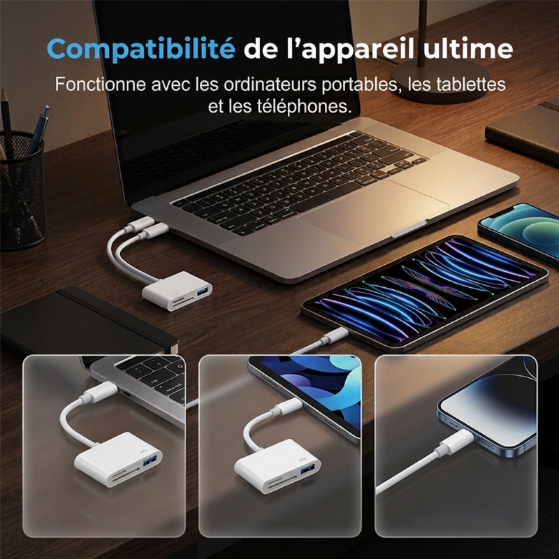Lecteur de cartes mémoire multi-port 5-en-1