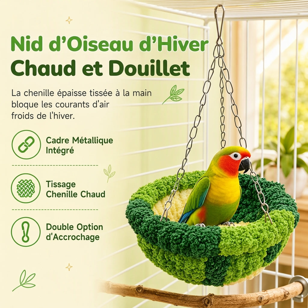 ⏰ Hamac d'hiver en coton forme nid d'oiseau – Offrez à votre perroquet, calopsitte ou perruche ondulée un espace douillet pour dormir et se balancer ✨