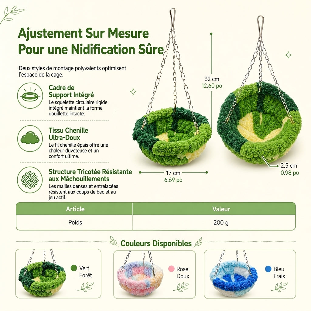 ⏰ Hamac d'hiver en coton forme nid d'oiseau – Offrez à votre perroquet, calopsitte ou perruche ondulée un espace douillet pour dormir et se balancer ✨