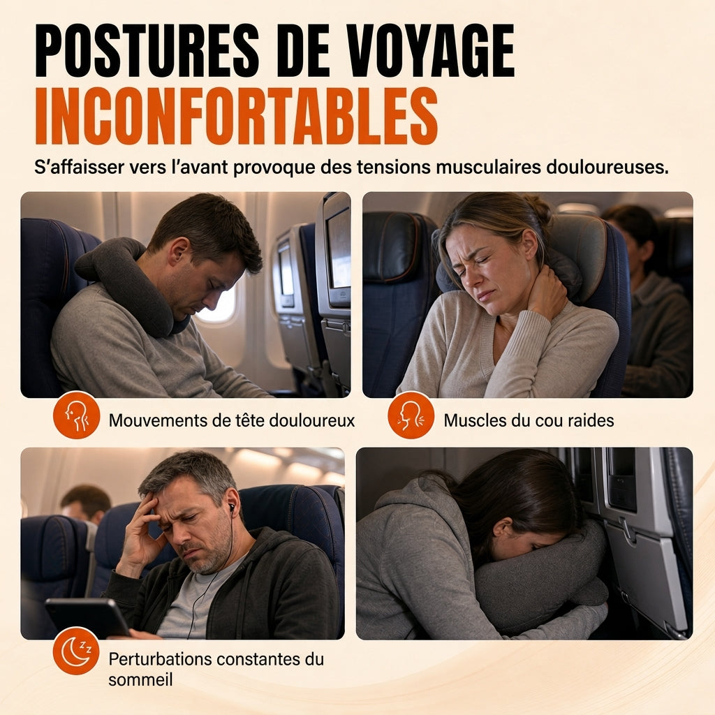 Ensemble composé d'un oreiller de voyage en mousse à mémoire de forme intégrée et d'un masque de sommeil occultant 3D pour le soutien du cou lors des déplacements