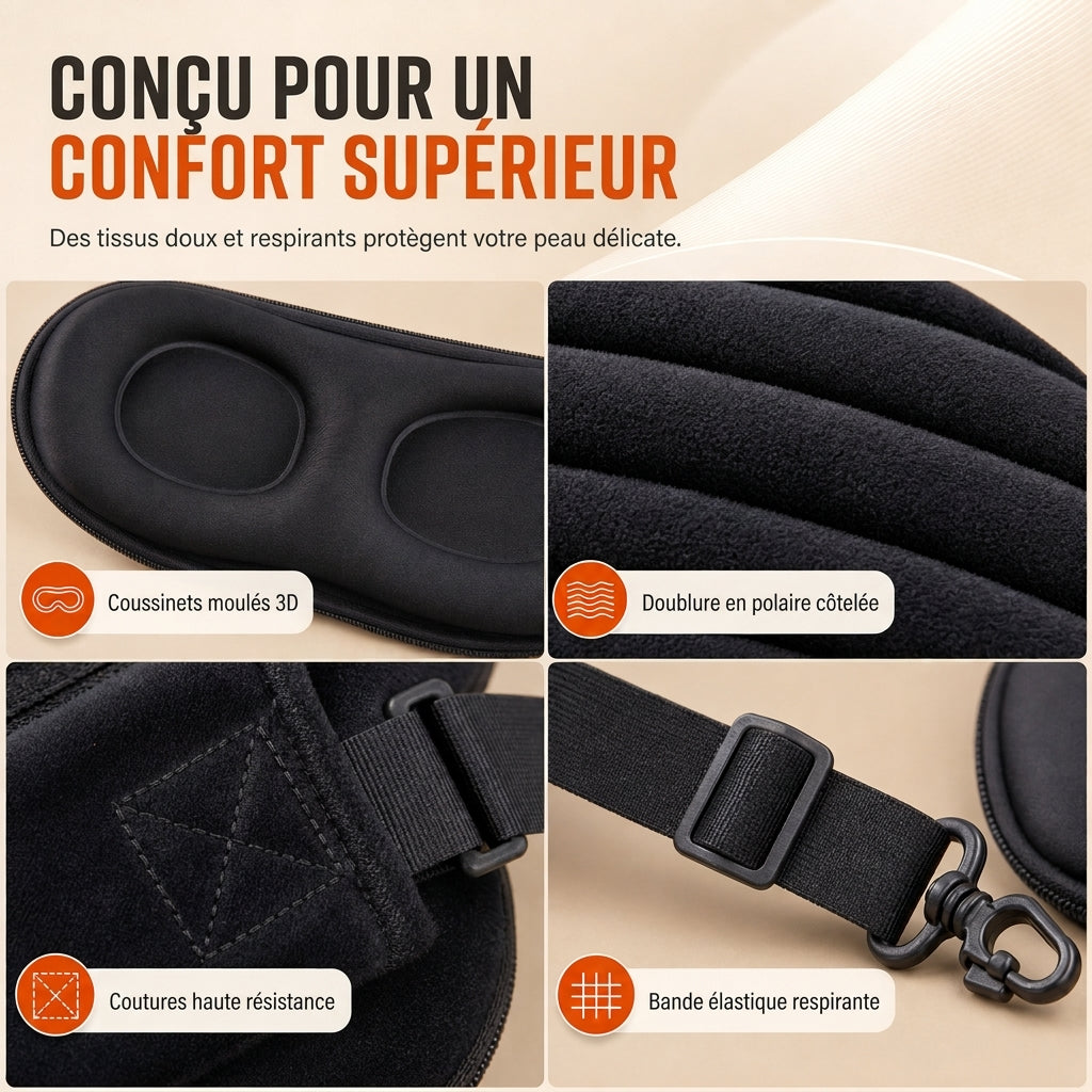 Ensemble composé d'un oreiller de voyage en mousse à mémoire de forme intégrée et d'un masque de sommeil occultant 3D pour le soutien du cou lors des déplacements