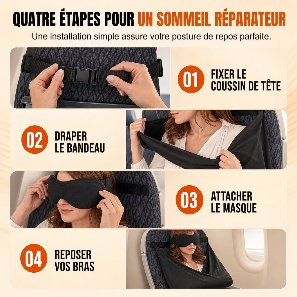 Ensemble composé d'un oreiller de voyage en mousse à mémoire de forme intégrée et d'un masque de sommeil occultant 3D pour le soutien du cou lors des déplacements