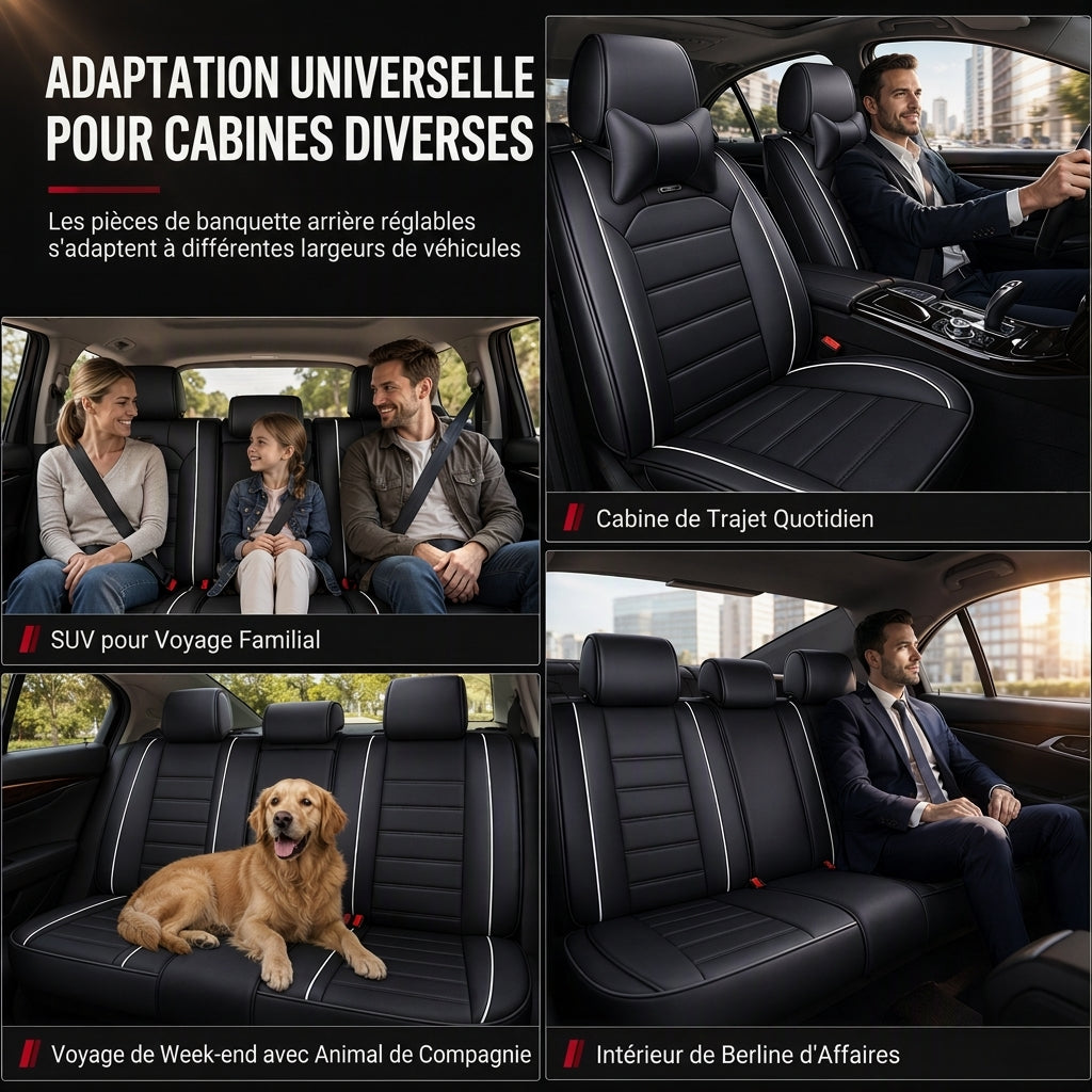 🚗 -50% DE RÉDUCTION MAINTENANT ! 🪑 Housses de siège auto en cuir intégrales – Protection toutes saisons, enveloppement 5D & coutures de sécurité séparées – Taille universelle 🛡️