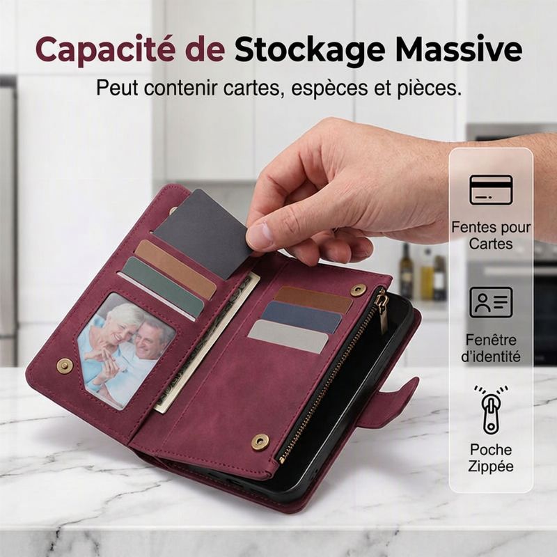 📱 -50% POUR UNE DURÉE LIMITÉE ! 🧟 Étui Portefeuille Magnétique en Cuir PU 2-en-1 – Détachable, Multi-Rangements, Support Intégré ✨