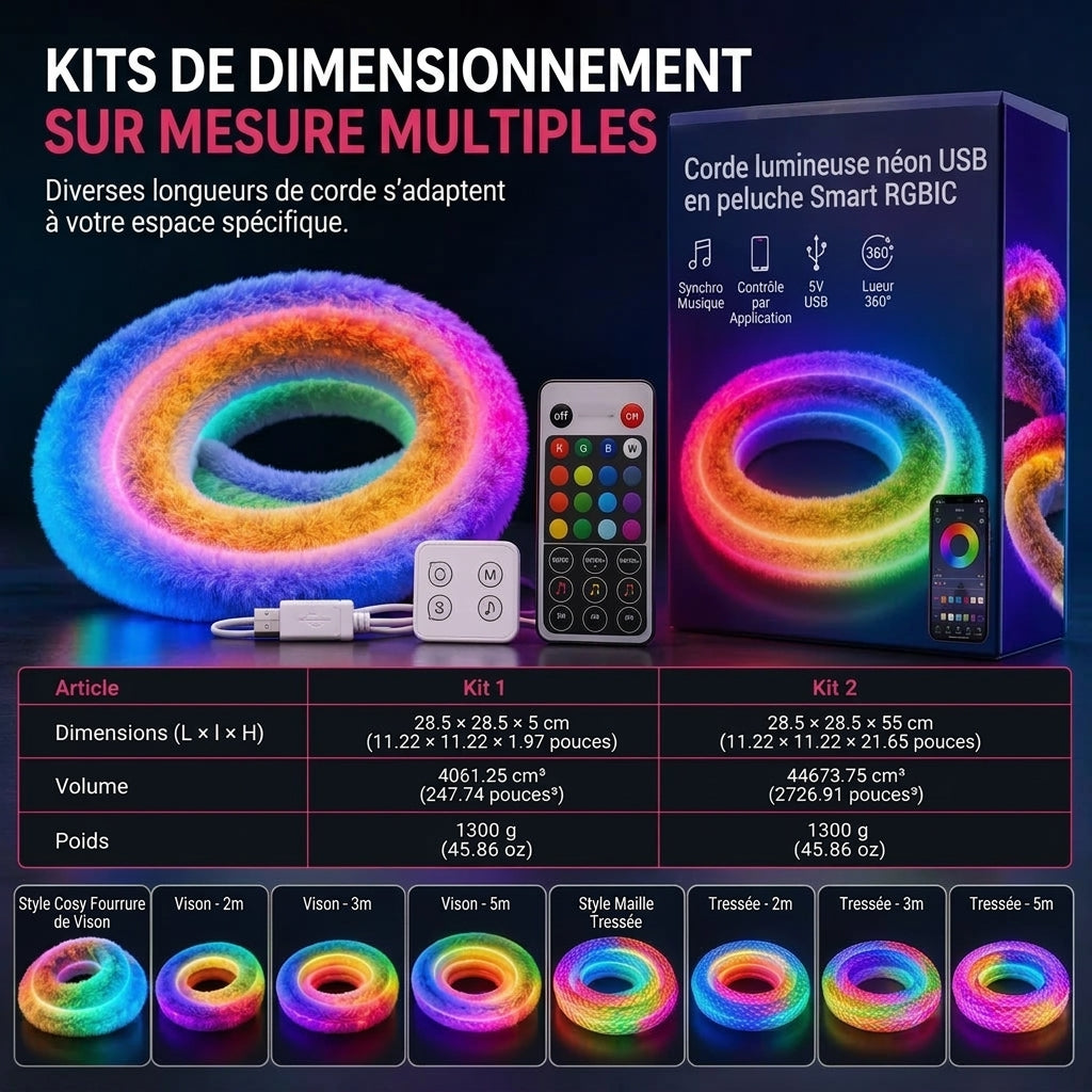 ⏳ Offre spéciale limitée dans le temps ⏰ Bande lumineuse néon en fausse fourrure – Éclairage à 360° ✨