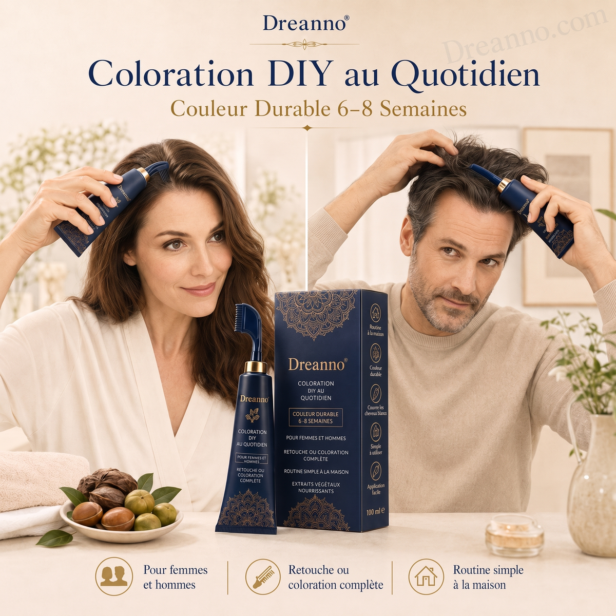 Peigne Colorant Capillaire à Base de Plantes pour Usage Domestique