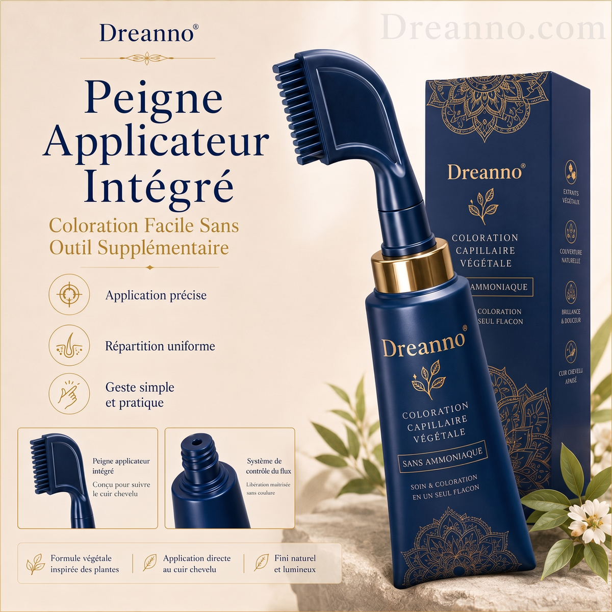 Peigne Colorant Capillaire à Base de Plantes pour Usage Domestique
