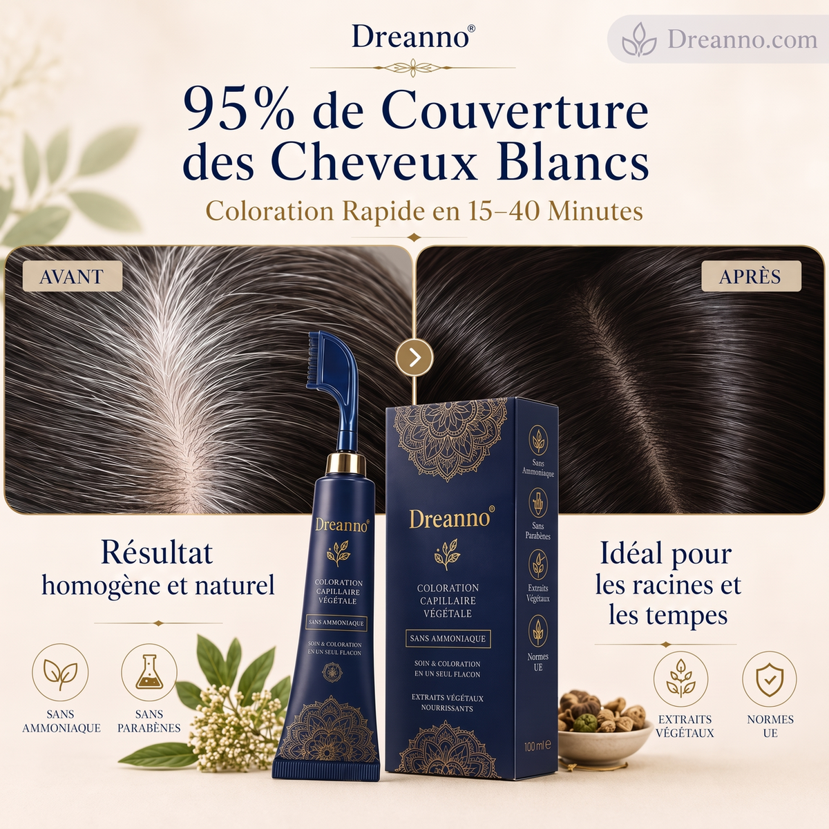 Peigne Colorant Capillaire à Base de Plantes pour Usage Domestique