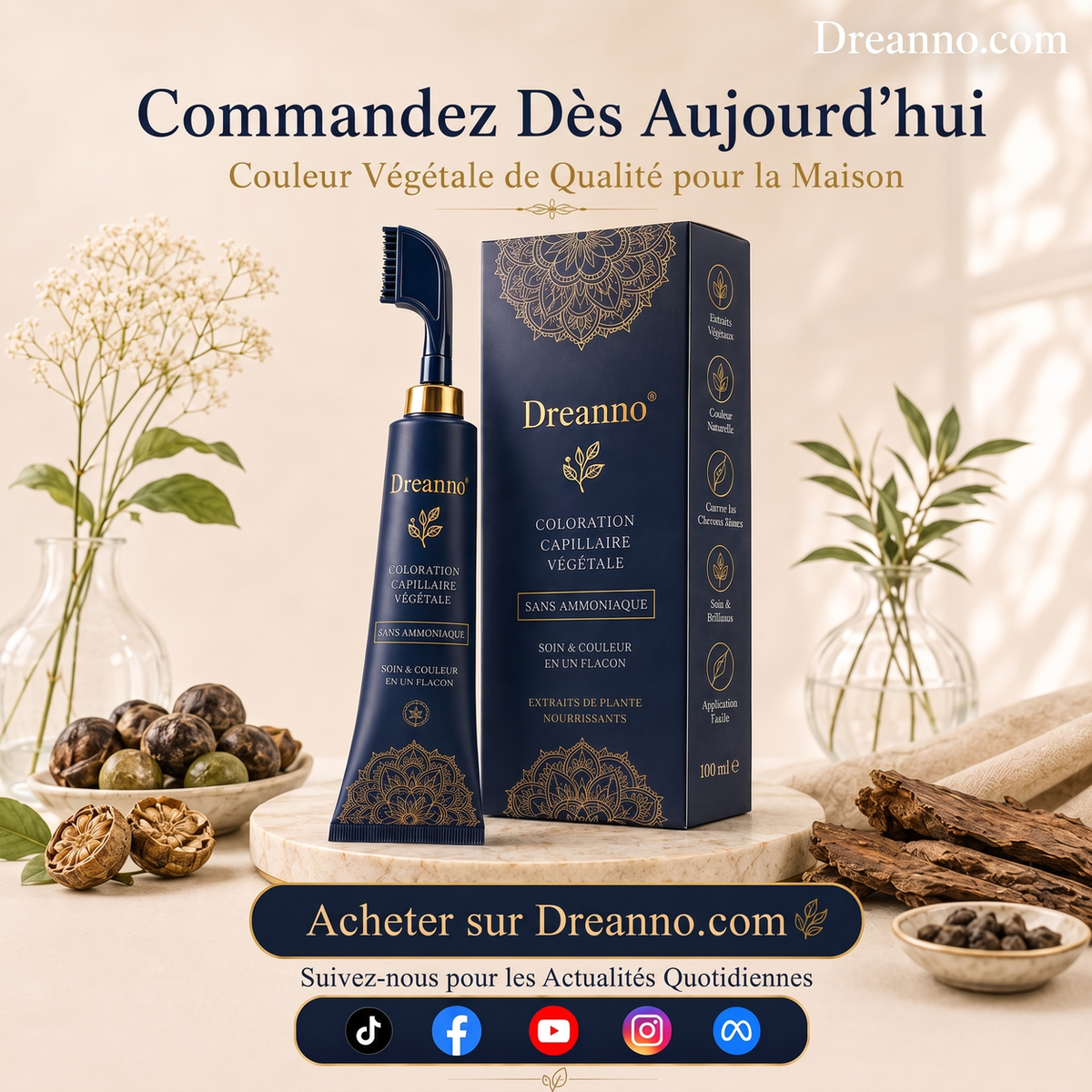 Peigne Colorant Capillaire à Base de Plantes pour Usage Domestique