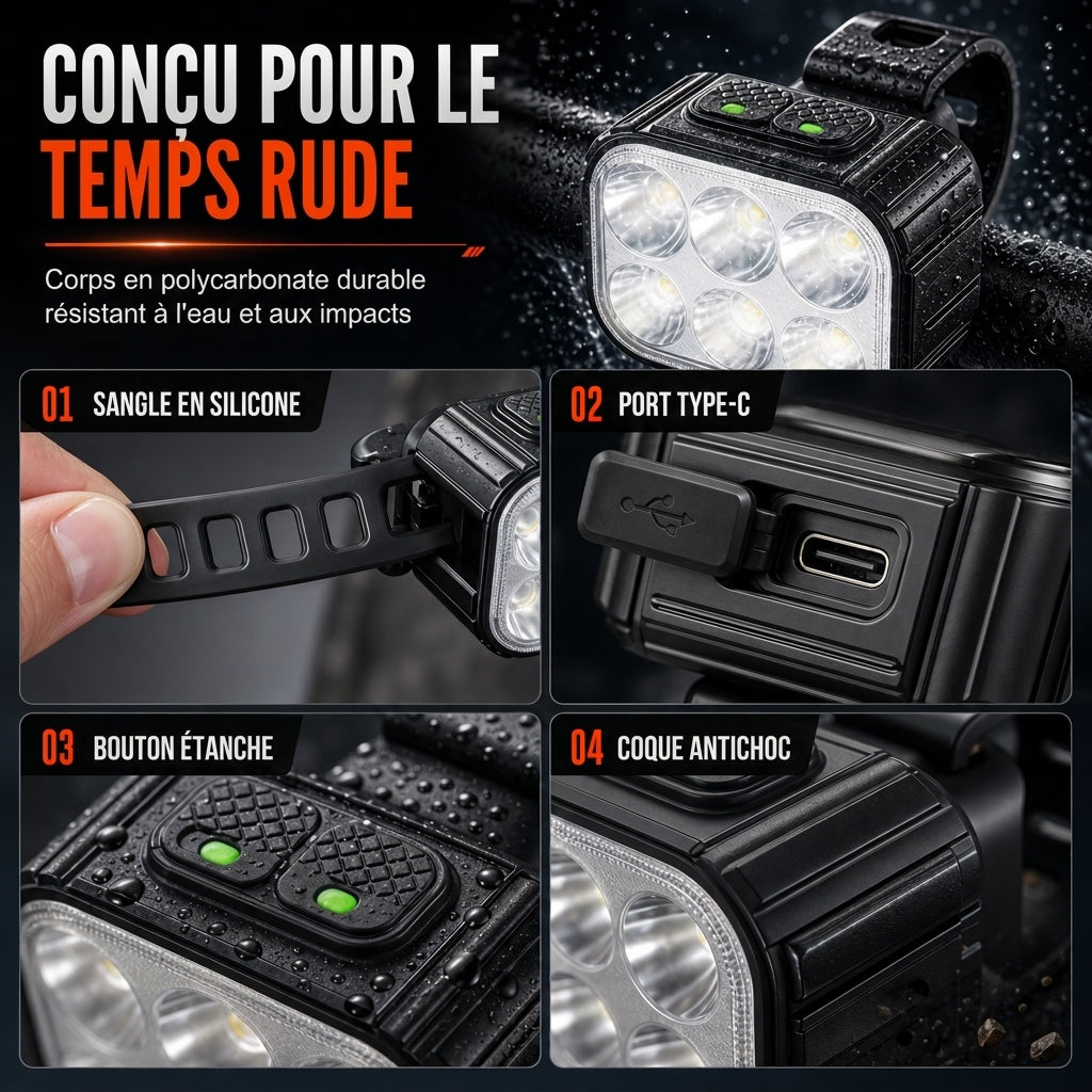 Lampe de vélo brillante, phare avant et feu arrière pour VTT, accessoires de cyclisme d'avertissement de sécurité pour la conduite de nuit