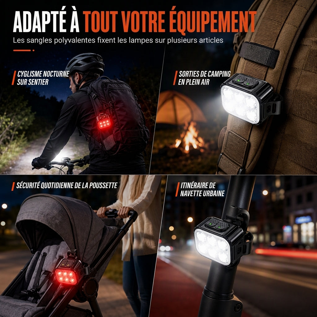 Lampe de vélo brillante, phare avant et feu arrière pour VTT, accessoires de cyclisme d'avertissement de sécurité pour la conduite de nuit