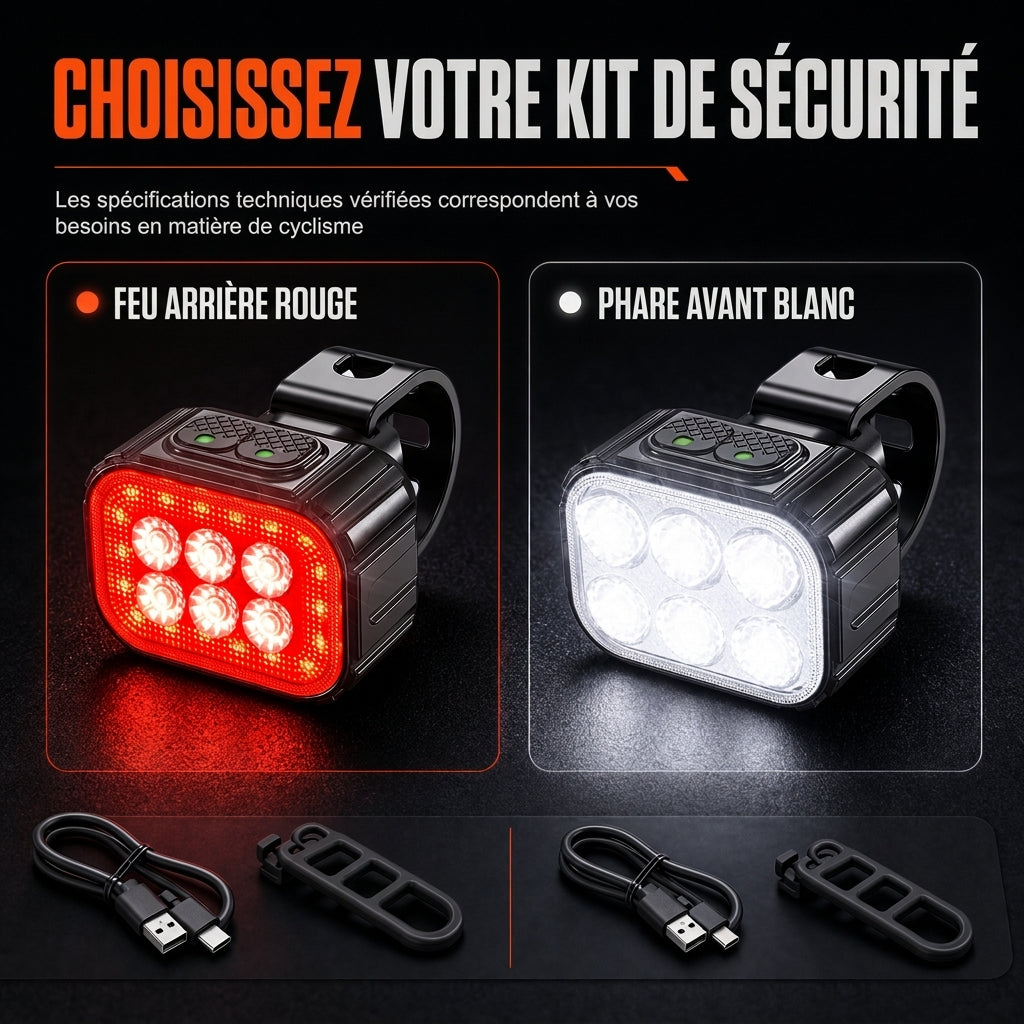 Lampe de vélo brillante, phare avant et feu arrière pour VTT, accessoires de cyclisme d'avertissement de sécurité pour la conduite de nuit