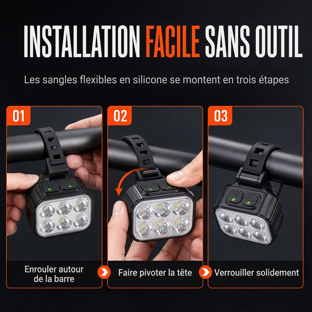 Lampe de vélo brillante, phare avant et feu arrière pour VTT, accessoires de cyclisme d'avertissement de sécurité pour la conduite de nuit