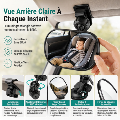 🚗 50% DE RÉDUCTION LIMITÉE DANS LE TEMPS! 👀 Miroir de rétroviseur à angle convexe large – 360° rotatif, incassable, double monture ✨