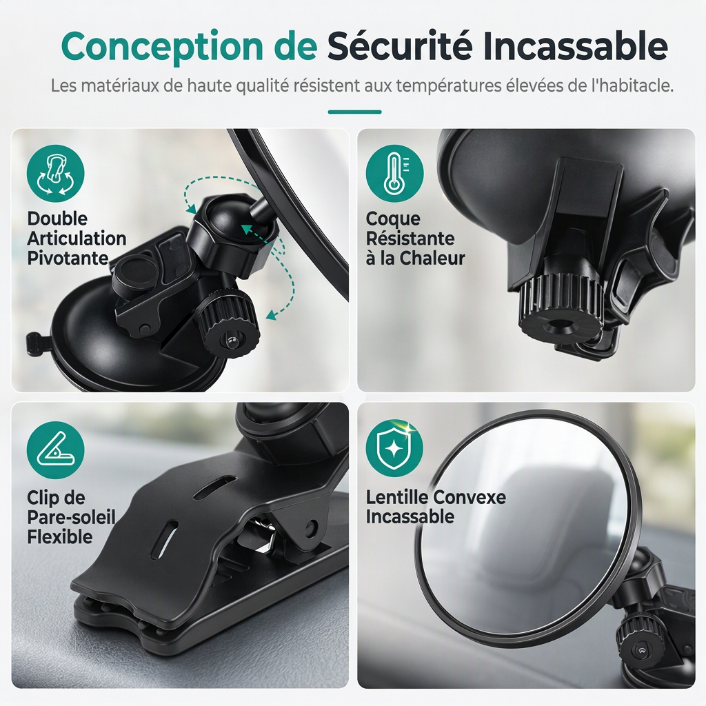 🚗 50% DE RÉDUCTION LIMITÉE DANS LE TEMPS! 👀 Miroir de rétroviseur à angle convexe large – 360° rotatif, incassable, double monture ✨