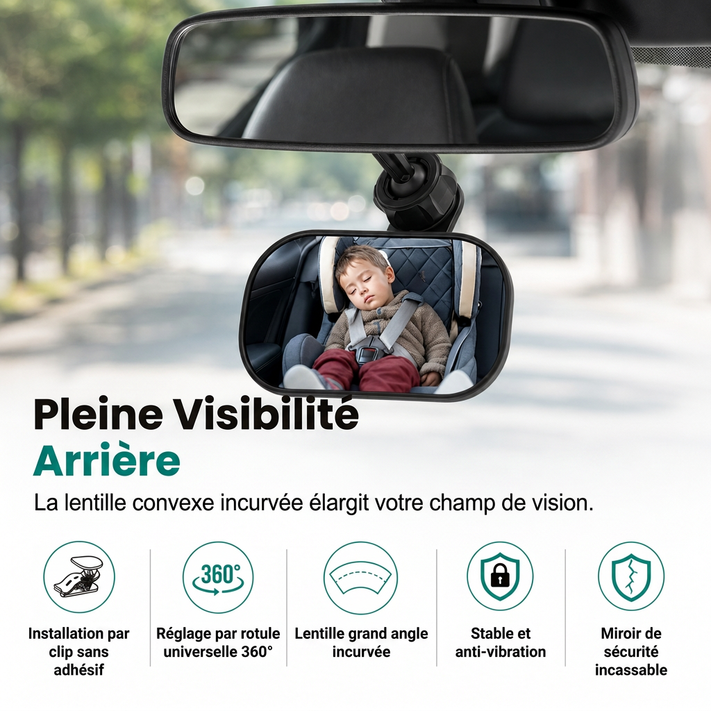 🚗 50% DE RÉDUCTION LIMITÉE DANS LE TEMPS! 👀 Miroir de rétroviseur à angle convexe large – 360° rotatif, incassable, double monture ✨