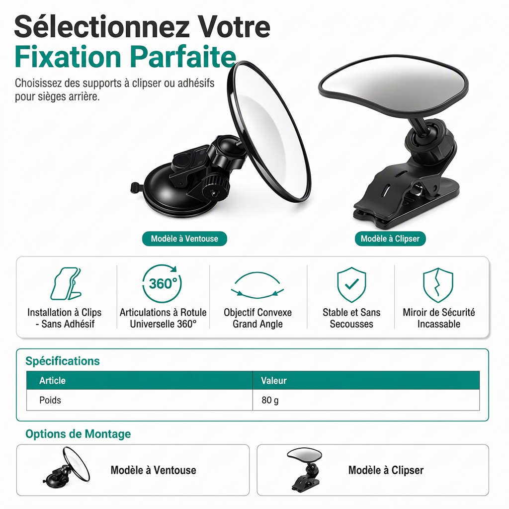 🚗 50% DE RÉDUCTION LIMITÉE DANS LE TEMPS! 👀 Miroir de rétroviseur à angle convexe large – 360° rotatif, incassable, double monture ✨