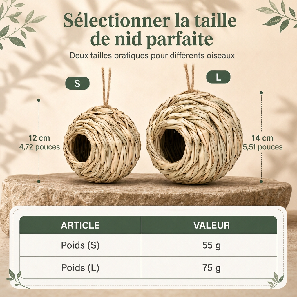 Nid d'oiseau sphérique en paille tressée à la main, avec ouverture ronde, pour la décoration des jardins et des cours extérieurs