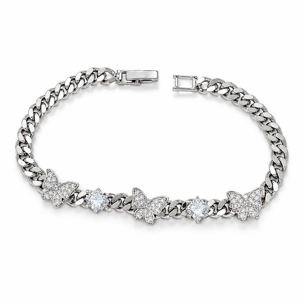 🦋 50% DE RÉDUCTION LIMITÉE ! 💎 Chaîne Cubaine Papillon en Zircon Glacé – Scintillant, Hypoallergénique, Fermoir Sécurisé
