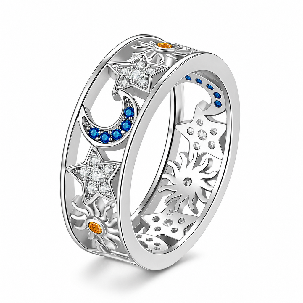 💎Bague ajourée Femme Céleste Soleil Lune et Étoiles
