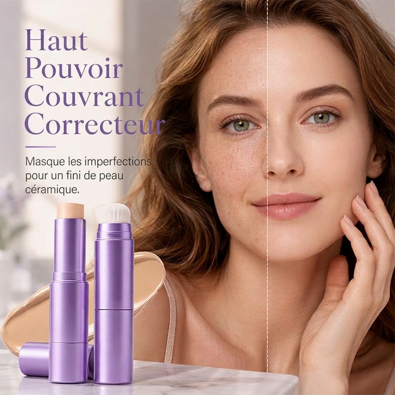 💄✨ Fond de teint en stick 2-en-1 auto-adaptatif au teint | Fond de teint en crème parfait pour un maquillage impeccable