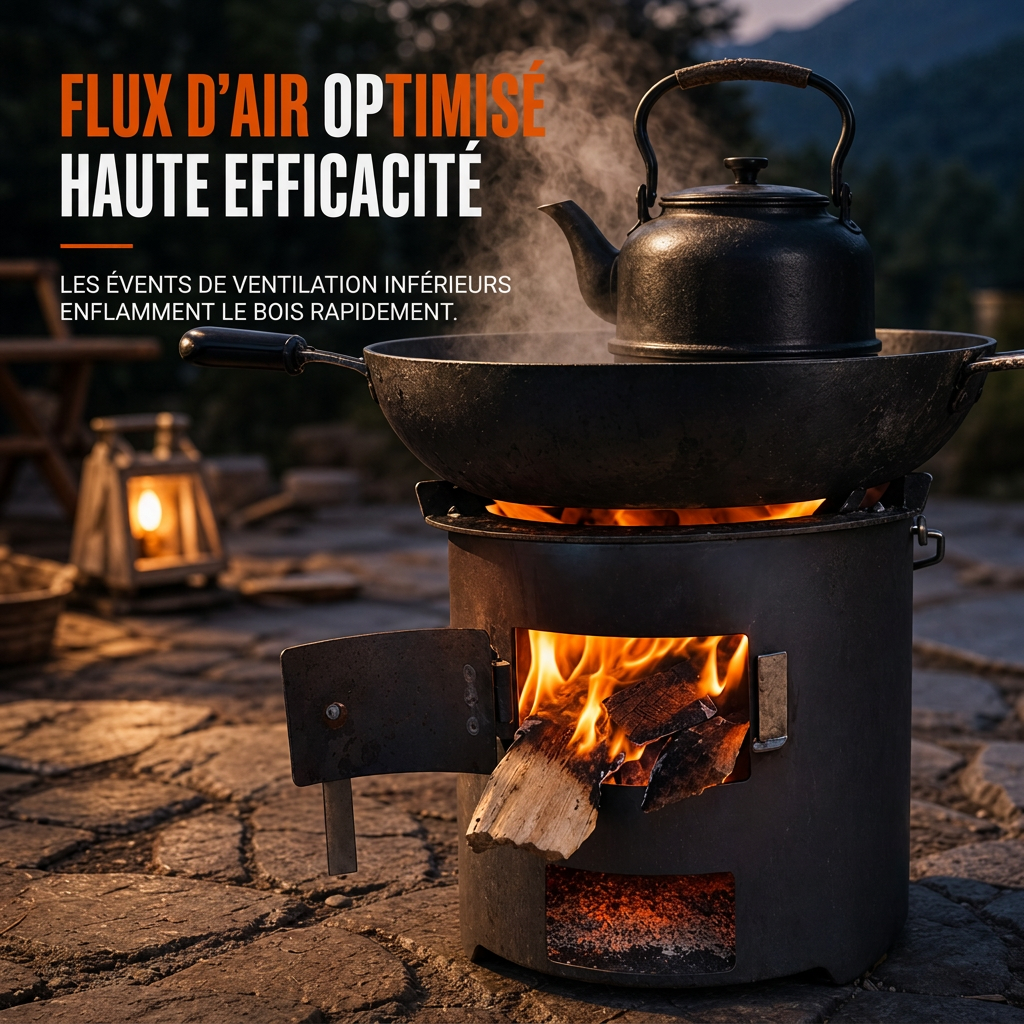 🎁 Nouveautés 2026 : -50%💥 Réchaud de camping en acier carbone robuste – Bois & charbon, circulation d'air améliorée, table de cuisson 3-en-1 🍳