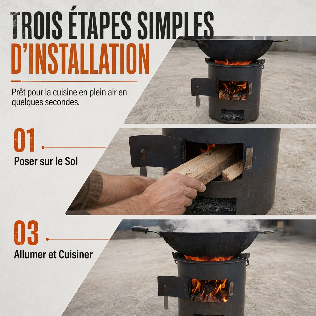 🎁 Nouveautés 2026 : -50%💥 Réchaud de camping en acier carbone robuste – Bois & charbon, circulation d'air améliorée, table de cuisson 3-en-1 🍳