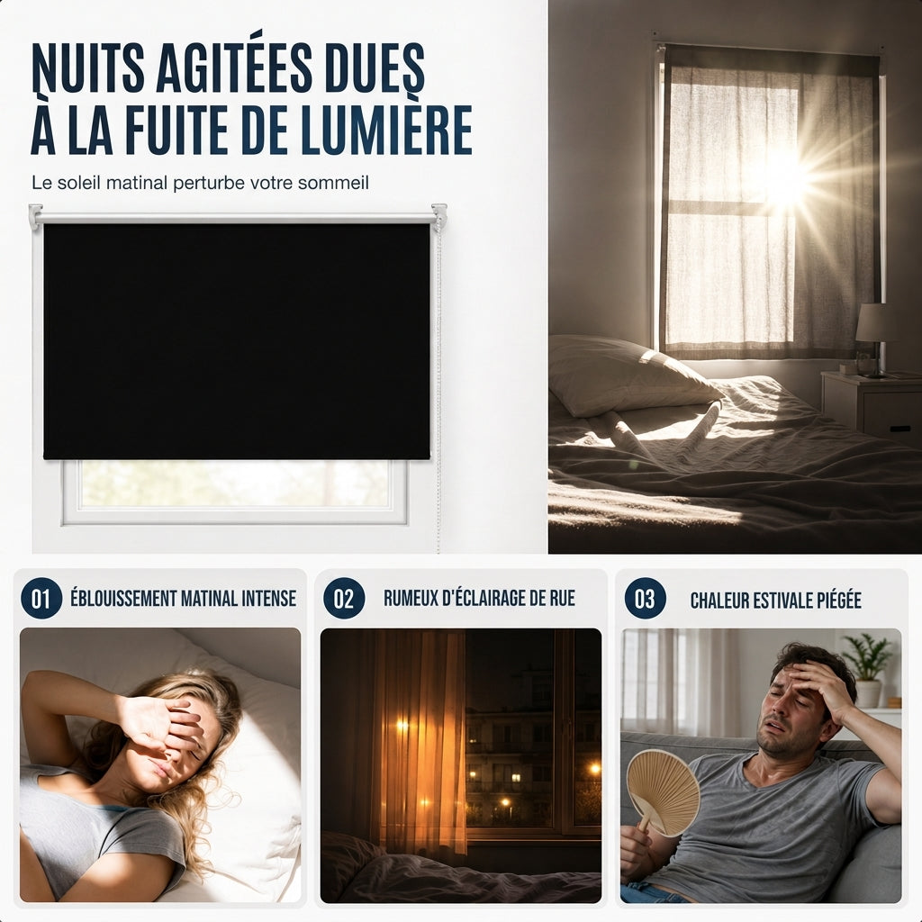 🪟 Store enrouleur 100% occultant : tissu à 3 couches, bloque la chaleur, fixation sans perçage, sans danger pour les enfants