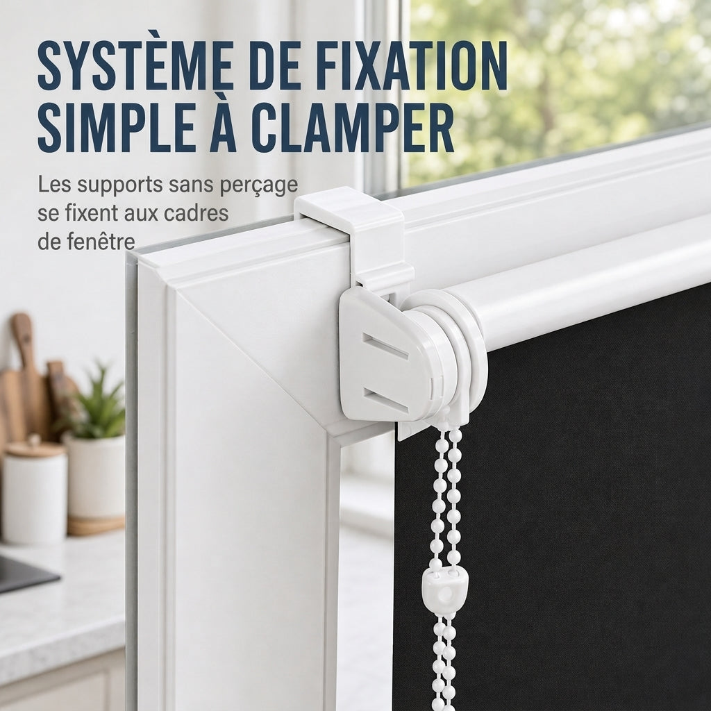 🪟 Store enrouleur 100% occultant : tissu à 3 couches, bloque la chaleur, fixation sans perçage, sans danger pour les enfants