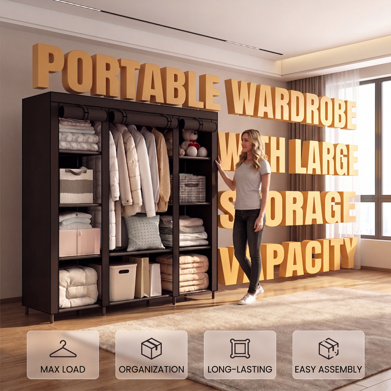 🔥📦Armoire Portable en Tissu Non Tissé – Facile à Monter, Structure Acier, 3 Tailles, Idéale Chambre & Dressing 🏠
