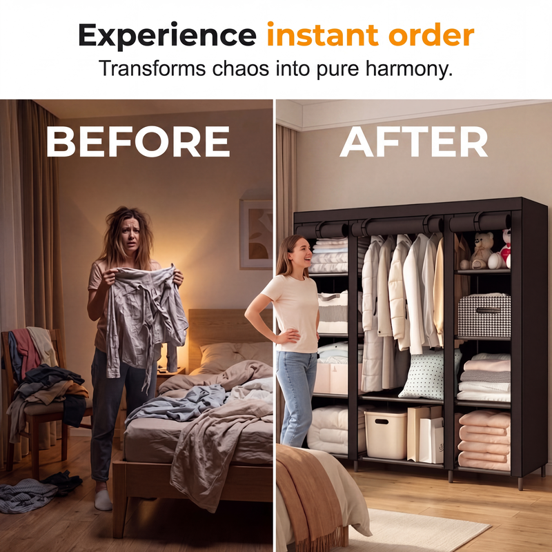 🔥📦Armoire Portable en Tissu Non Tissé – Facile à Monter, Structure Acier, 3 Tailles, Idéale Chambre & Dressing 🏠