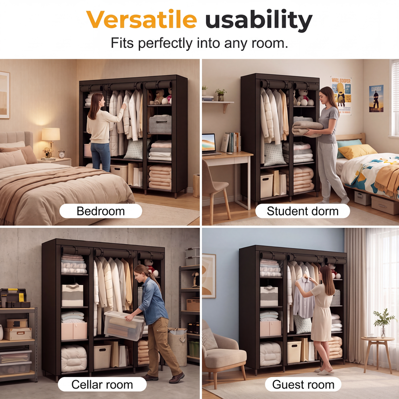 🔥📦Armoire Portable en Tissu Non Tissé – Facile à Monter, Structure Acier, 3 Tailles, Idéale Chambre & Dressing 🏠