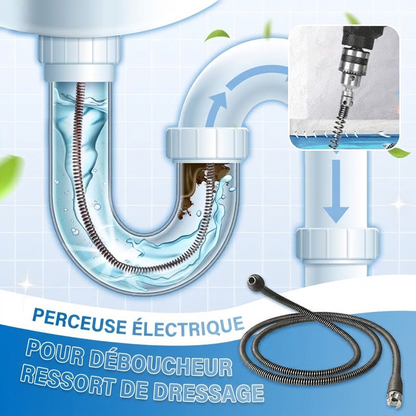 🔩 Ressort de vidange alimenté par perceuse : acier flexible de 1 à 3 m, résistant à la rouille, élimination des bouchons profonds
