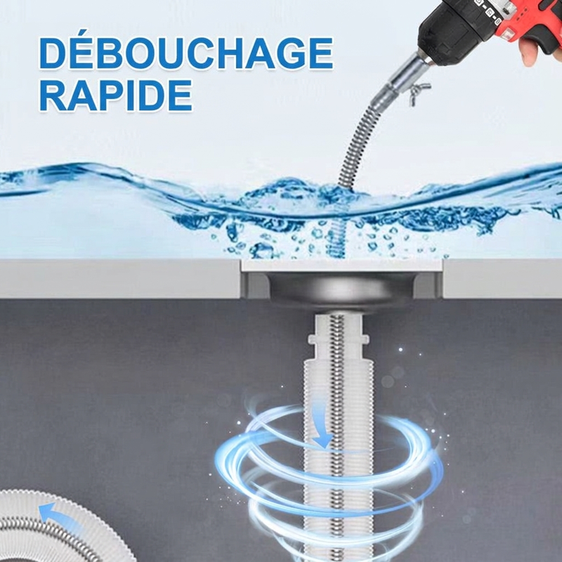 🔩 Ressort de vidange alimenté par perceuse : acier flexible de 1 à 3 m, résistant à la rouille, élimination des bouchons profonds
