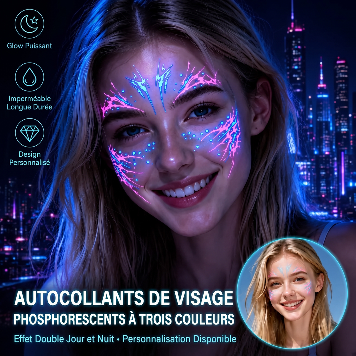 Autocollants de tatouage facial lumineux Halloween