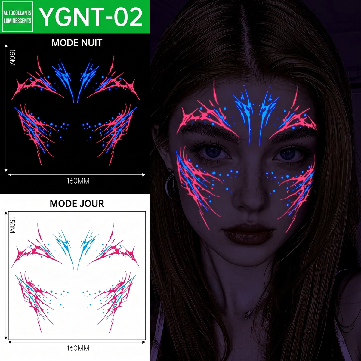 Autocollants de tatouage facial lumineux Halloween