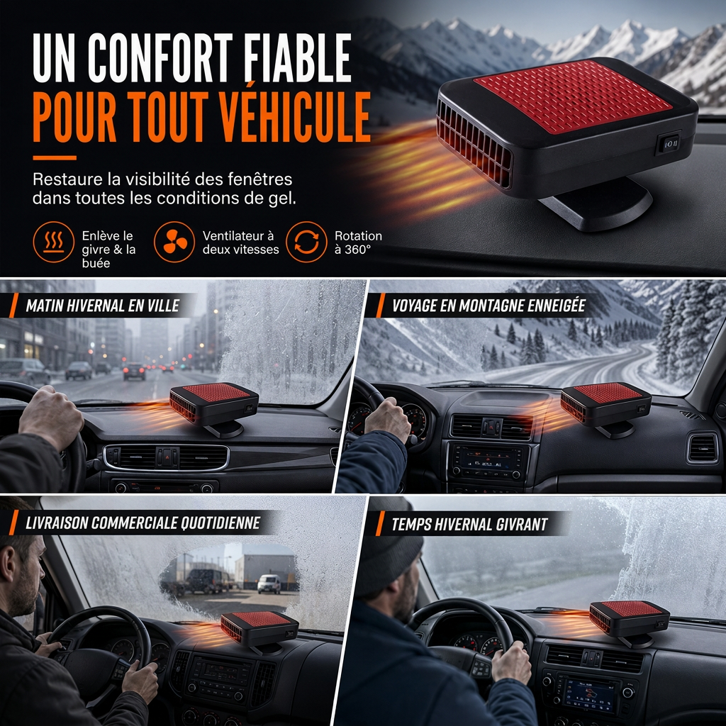 🚗 Ventilateur dégivreur et désembueur rotatif 12V pour voiture