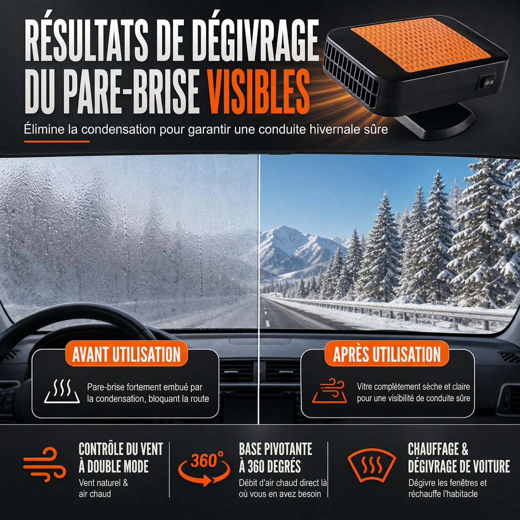 🚗 Ventilateur dégivreur et désembueur rotatif 12V pour voiture