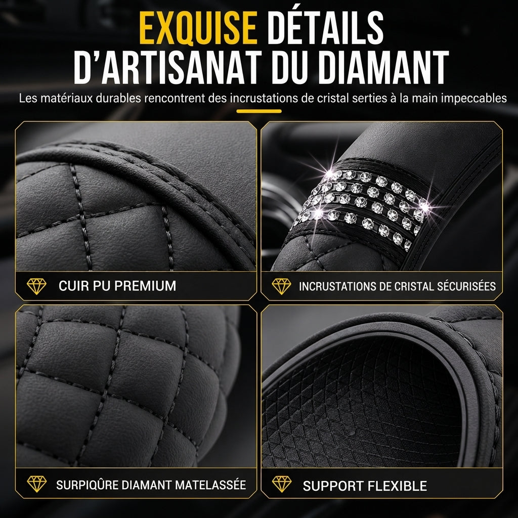 💎 49% DE RÉDUCTION POUR UN TEMPS LIMITÉ ! ✨ Housse de volant en strass – scintillante, matelassée, luxueuse 🚗