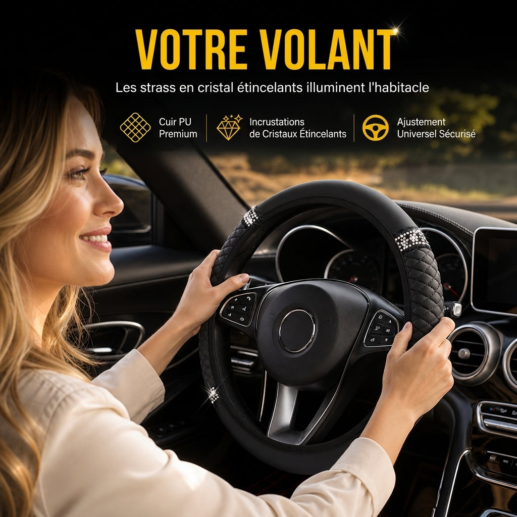 💎 49% DE RÉDUCTION POUR UN TEMPS LIMITÉ ! ✨ Housse de volant en strass – scintillante, matelassée, luxueuse 🚗